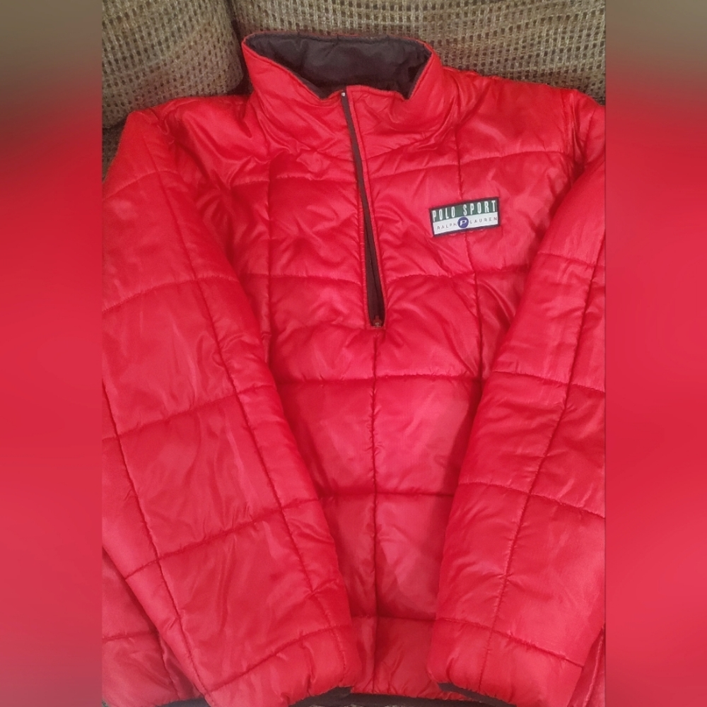 Vintage Polo Sport 1/4 zip reversible spell out coat